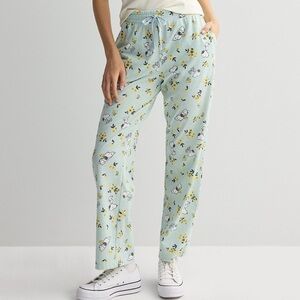 🆕 Peanuts Snoopy Lounge Pants Woodstock Flowers Teal Front Pockets Junior Size L
